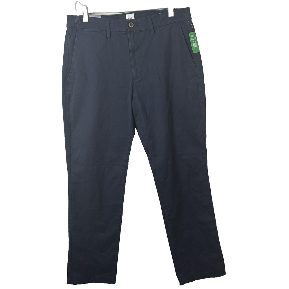 Gap NWT Men's Essential Khaki Straight Leg Comfort Stretch Waistband Navy 32X30